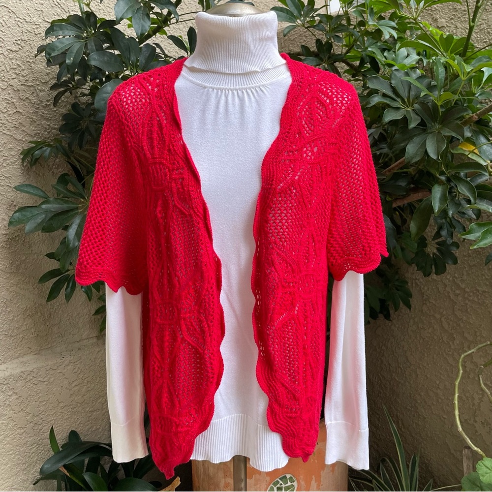 Vintage red Laura Scott crochet cotton cardigan